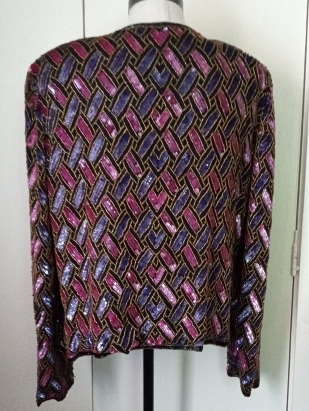 Papell Boutique Silk Sequin And Beaded Jacket Size 16 - Picture 3 of 10